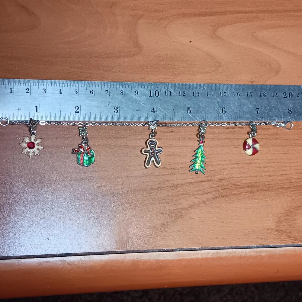 UP-Cycled, Vintage Red and Green Holiday Charm Bracelet